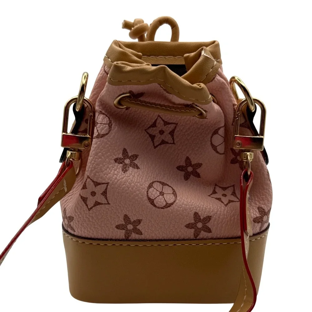 Pink Monogram Bucket‎ Mini Bag Small Cute Drawstring Purse